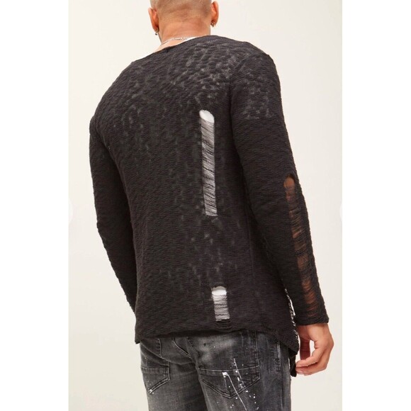 Ron Tomson Men’s Buckled Distressed Long Cardigan In Black Sz S/M New - Picture 3 of 11